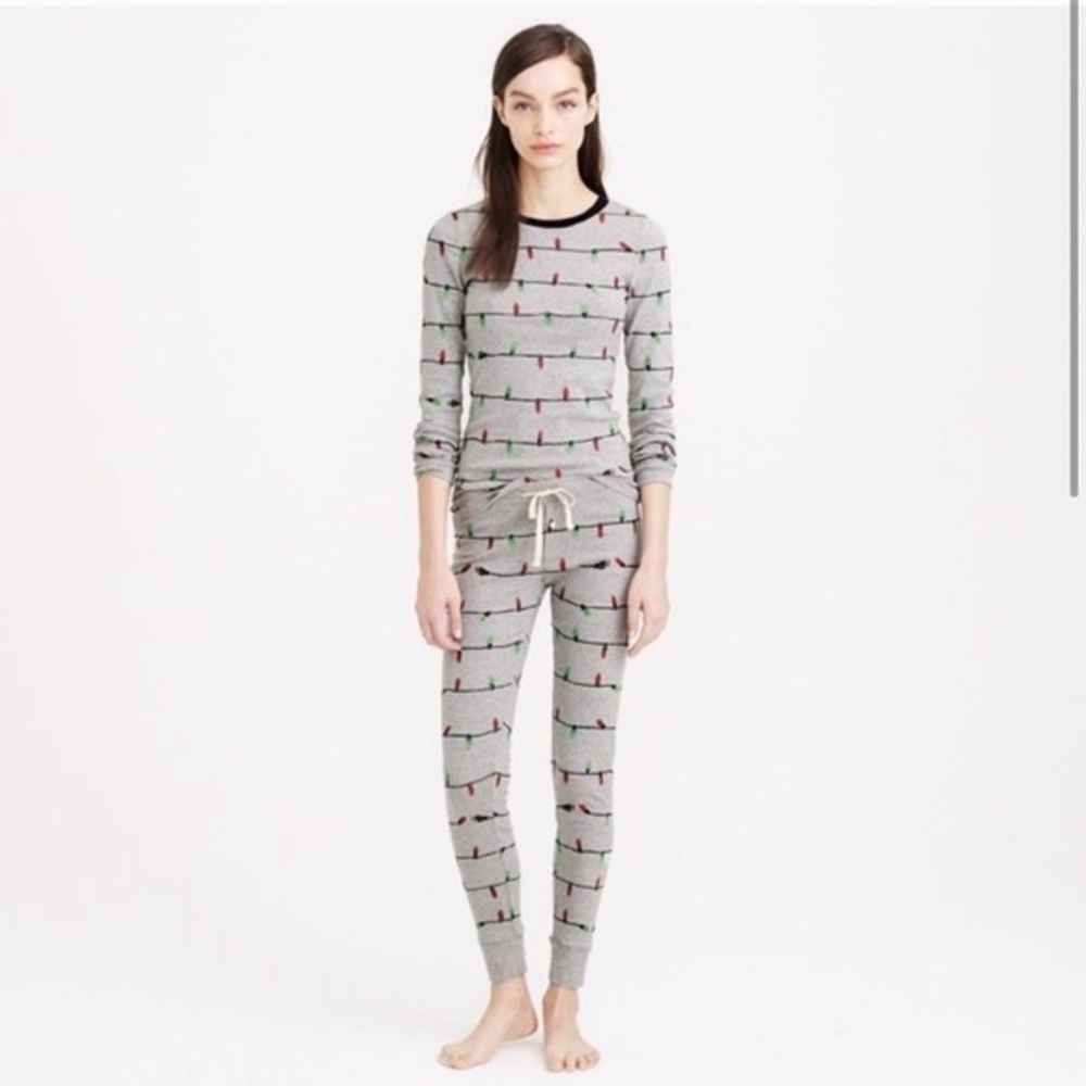 J. Crew Christmas Lights Grey Pajama Set